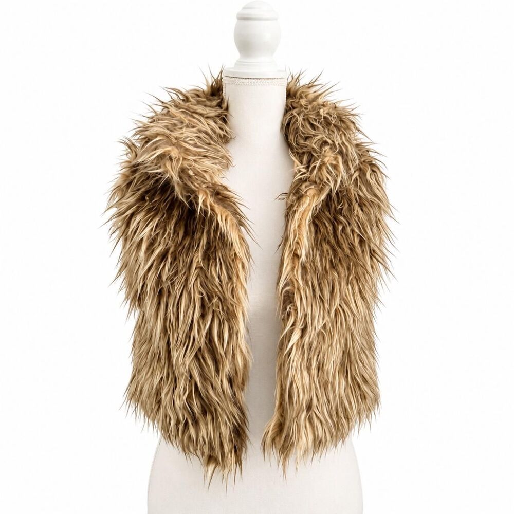 2000 Y2K bebe Women's Brown and Blond Shaggy Faux Fur Vest XS - Picture 2 of 8